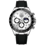 Olevs 2875 Leather Watch For Men - Silver & Black