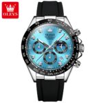 Olevs 2875 Leather Watch For Men - Silver Black Blue
