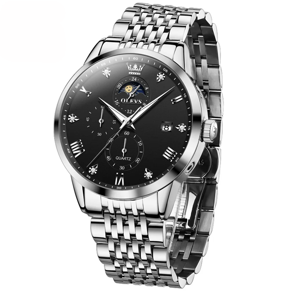 Olevs-2925-Watch-For-Men-Silver-Black.png Olevs 2925 Watch For Men - Silver Black - Image 1