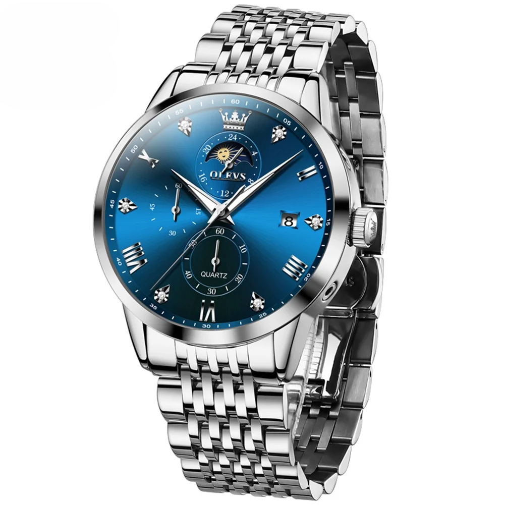 Olevs-2925-Watch-For-Men-Silver-Blue.png Olevs 2925 Watch For Men - Silver Blue - Image 1