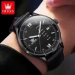 Olevs 2931 Leather Watch For Men-Full Black - Image 2