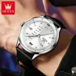 Olevs 2931 Leather Watch For Men-Black White - Image 3
