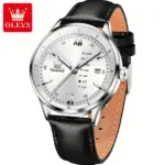 Olevs 2931 Leather Watch For Men-Black White - Image 2