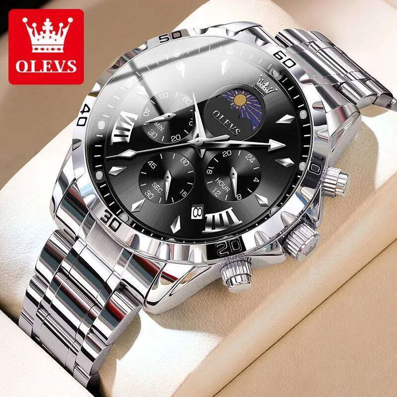 Olevs-2949-Watch-For-Men-Silver-Black-1.webp Olevs 2949 Watch For Men - Silver Black - Image 1