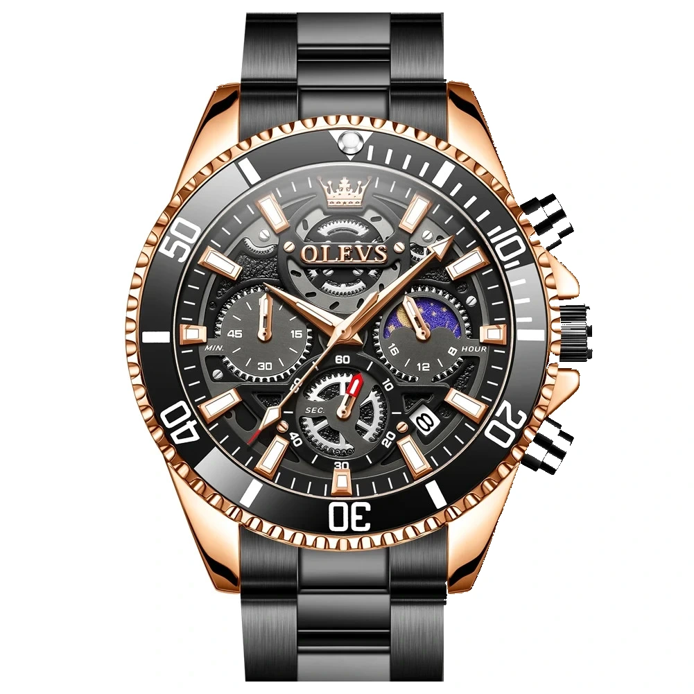 Olevs-2990-Watch-For-Men-Rose-Black.webp Olevs 2990 Watch For Men - Rose Black - Image 1