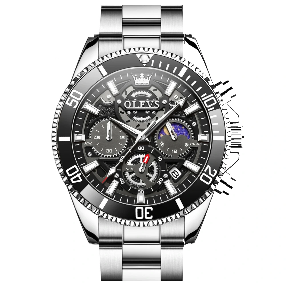 Olevs-2990-Watch-For-Men-Silver-Black.webp Olevs 2990 Watch For Men - Silver Black - Image 1