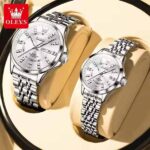 Olevs 3620 Couple Watch - Full Silver