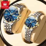 Olevs 3620 Couple Watch - Silver Gold Blue