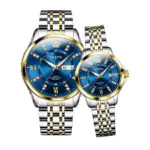 Olevs 3620 Couple Watch - Silver Gold Blue - Image 2