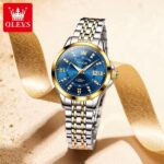 Olevs 3620 Watch For Couple – Golden Silver and Blue - Image 3