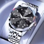 Olevs 3670 Watch For Men - Silver Black - Image 2