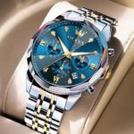 Olevs 3670 Watch For Men - Silver Gold Blue - Image 2