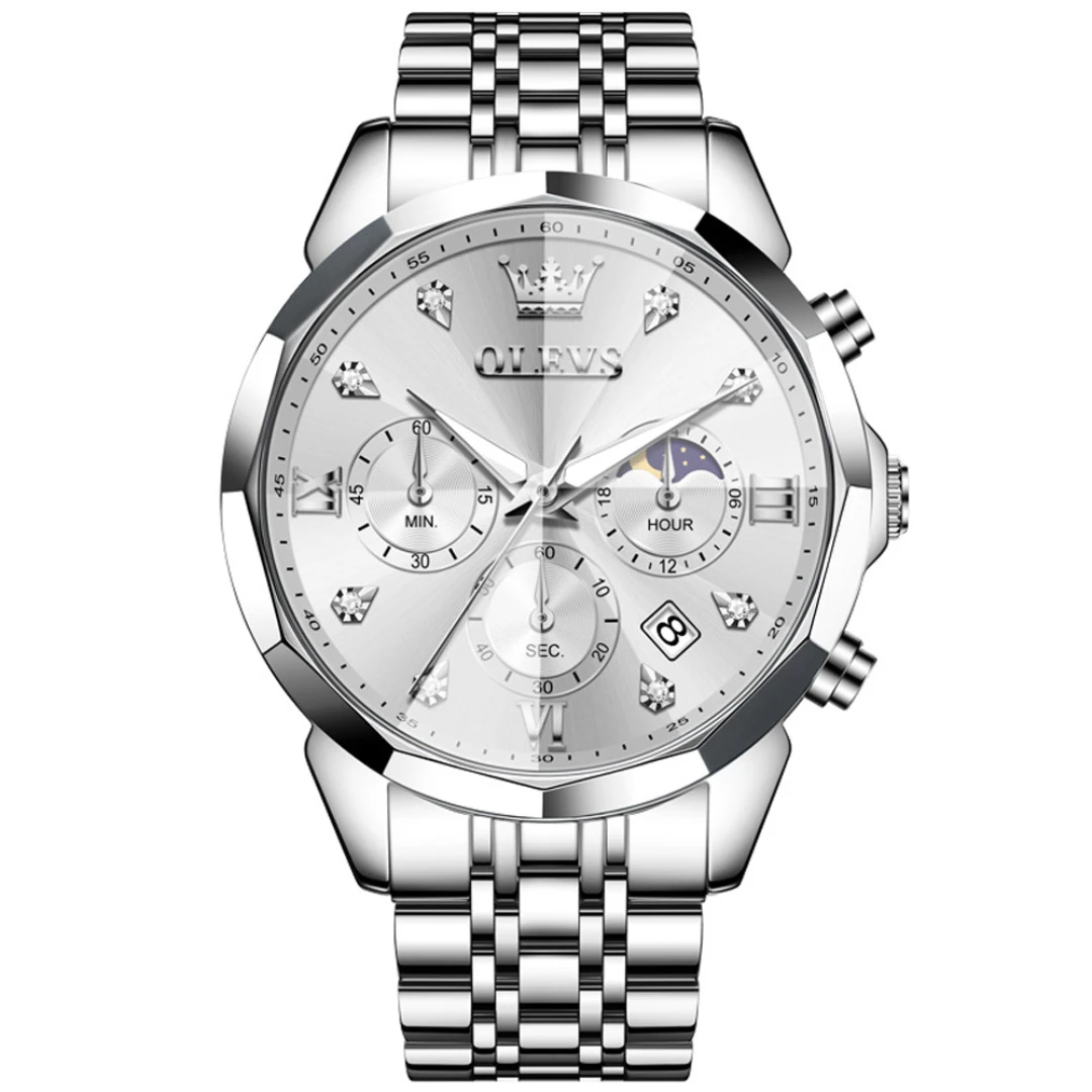 Olevs-3670-Watch-For-Men-Silver-White.webp Olevs 3670 Watch For Men - Silver White - Image 1