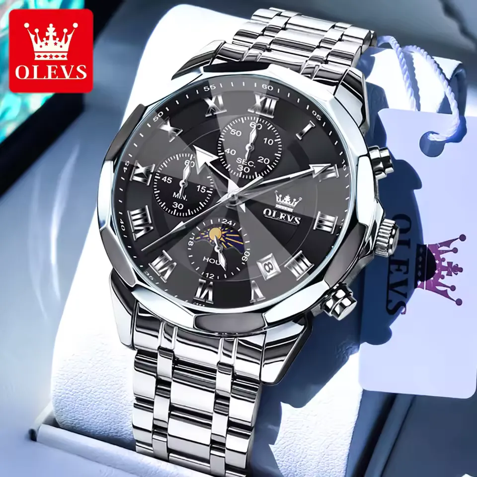 Olevs-3675-CH-For-Men-Silver-Black.webp Olevs 3675 Watch For Men - Silver Black - Image 1