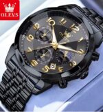 Olevs 3676 Watch For Men - Full Black - Image 2