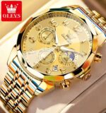 Olevs 3676 Watch For Men - Full Golden - Image 2