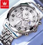 Olevs 3676 Watch For Men - Full Silver - Image 2