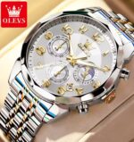 Olevs 3676 Watch For Men - Silver Gold - Image 2