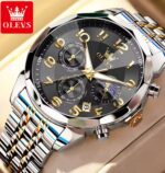 Olevs 3676 Watch For Men - Silver Gold Black - Image 2