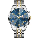 Olevs 3676 Watch For Men - Silver Gold Blue