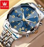 Olevs 3676 Watch For Men - Silver Gold Blue - Image 2