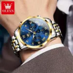 Olevs 5529 Watch For Men - Silver Gold Blue - Image 2
