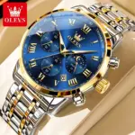 Olevs 5529 Watch For Men - Silver Gold Blue
