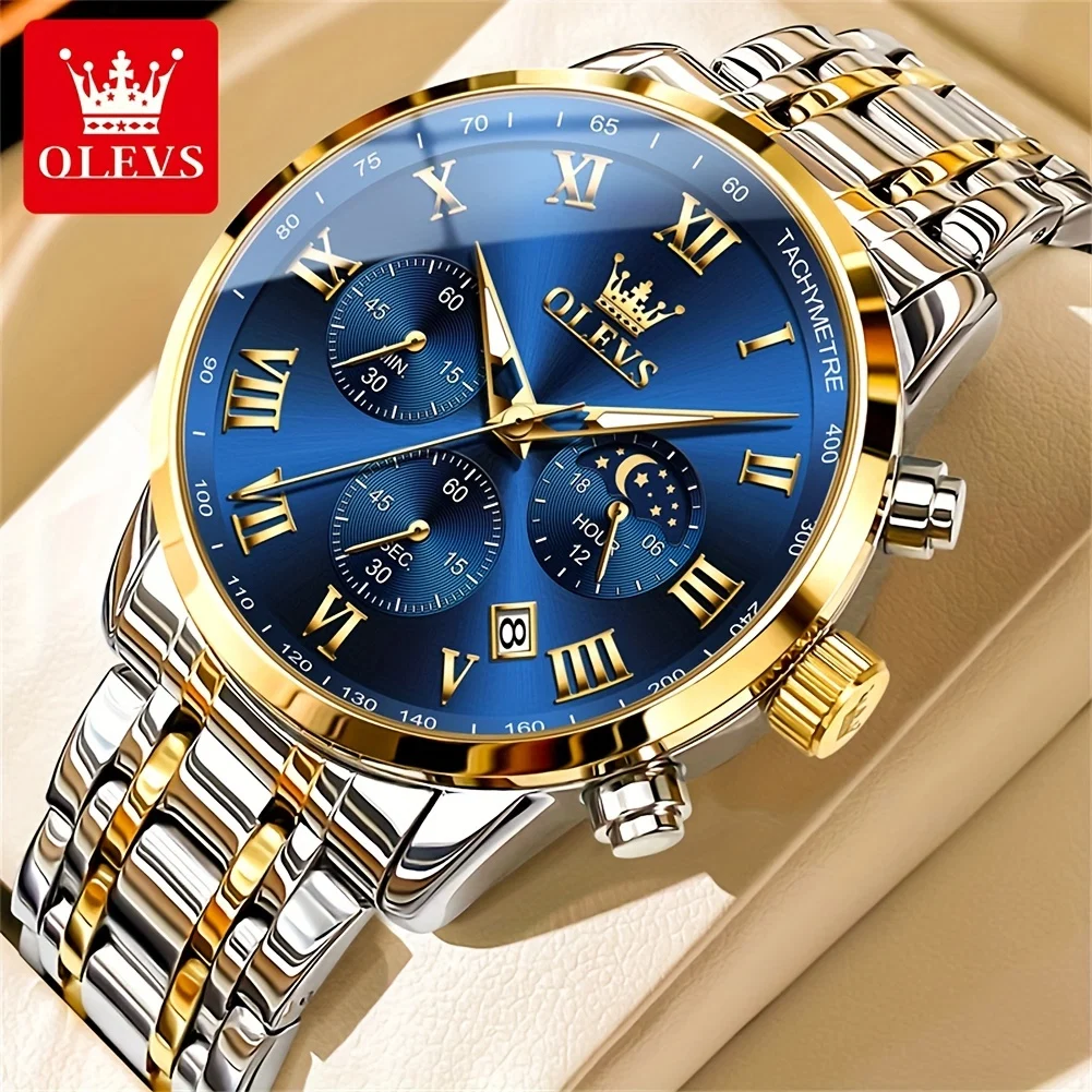 Olevs-5529-Watch-For-Men-Silver-Gold-Blue.webp Olevs 5529 Watch For Men - Silver Gold Blue - Image 1