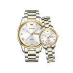 Olevs 5563 Couple Wrist Watch-Golden Silver White