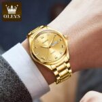 Olevs 5563 Stainless Steel Watch for Men- Golden - Image 2