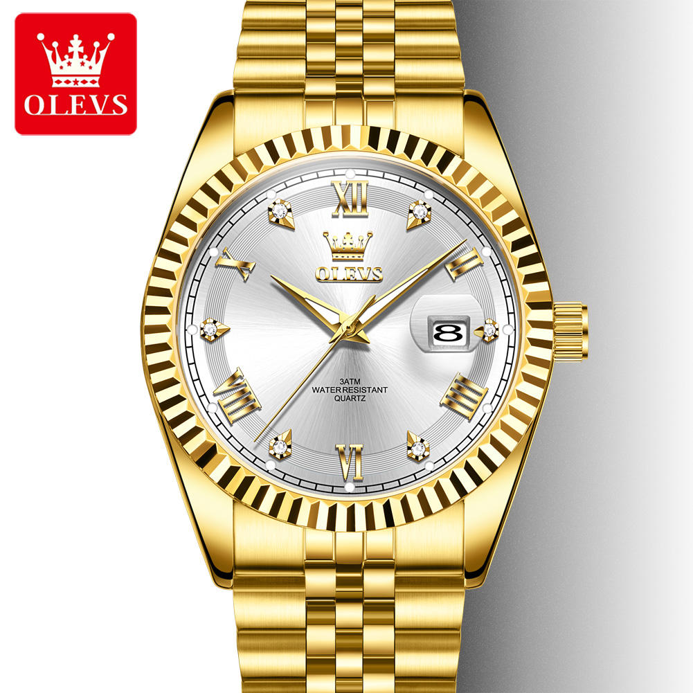 Olevs-5580-Watch-For-Men-Gold-White.jpg Olevs 5680 Watch For Men - Gold White - Image 1