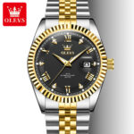 Olevs 5680 Watch  For Men - Silver Black Gold