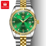 Olevs 5680 Watch  For Men - Silver Gold Green