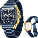 Olevs 5639 Cornograph Watch For Men - Gold Blue
