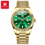 Olevs 5650 Watch For Men - Gold Green