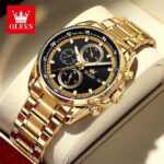 Olevs 713 Cornograph Watch For Men - Gold Black