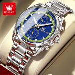 Olevs 713 Cornograph Watch For Men - Silver Blue