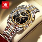 Olevs 713 Cornograph Watch For Men - Silver Gold Black