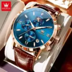 Olevs 9812 Watch For Men - Brown Rose Blue - Image 2