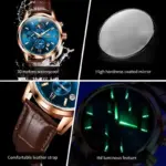 Olevs 9812 Watch For Men - Brown Rose Blue - Image 4