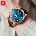 Olevs 9812 Watch For Men - Brown Rose Blue - Image 3