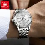 Olevs 9908 Chain Watch For Men - Full Silver - Image 4