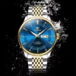 Olevs 9908 Chain Watch For Men - Silver Gold Blue - Image 3