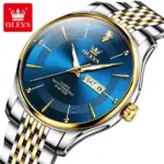 Olevs 9908 Chain Watch For Men - Silver Gold Blue - Image 4