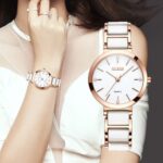 OLEVS 5877 Ceramic Watch For Women - Rose Gold White - Image 3