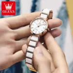 OLEVS 5877 Ceramic Watch For Women - Rose Gold White - Image 4