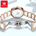 OLEVS 5877 Ceramic Watch For Women - Rose Gold White - Image 6