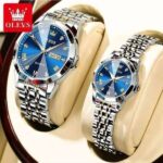 Olves 9931 Couple Watch-Golden Silver Blue