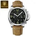 Poedagar 859 Watch For Men-Brown Leather and Black Dial