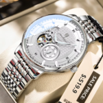 POEDAGAR 1416 Automatic Mechanical Stainless Steel Men’s Watch – Full Silver - Image 2